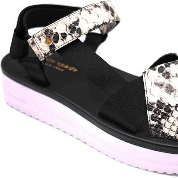 NEW Kate Spade Dotty Embossed Snakeskin Sandals in Black/White - Picture 3 of 16